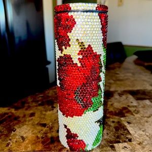 Handmade full glass rhinestone rose bling 20 oz stainless steel tumbler